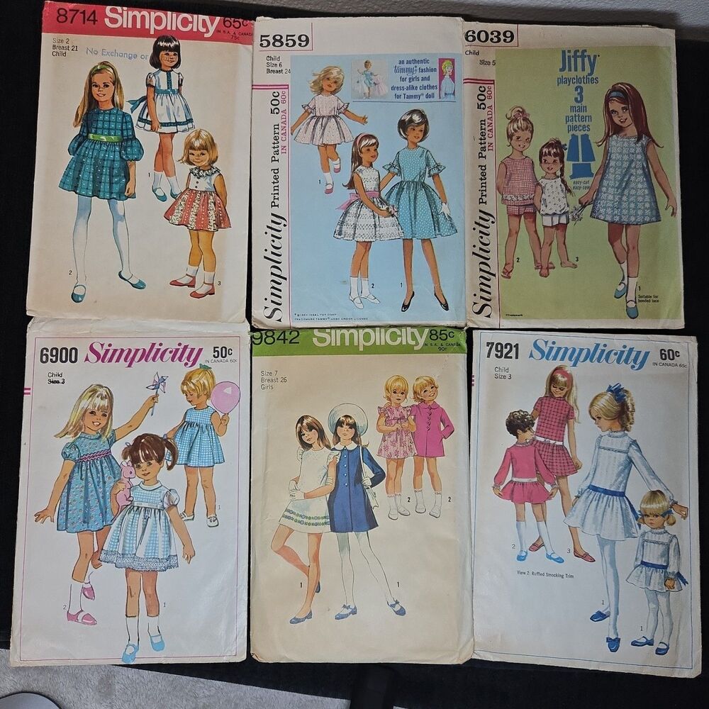 Lot of 6 Vintage Simplicity Children's Dress Sewing Patterns 1960s 1970s AS IS